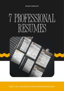 “Set of 7 professional resume templates with 3 cover letters, editable in Canva, ATS-friendly modern CV designs displayed on dark background.”