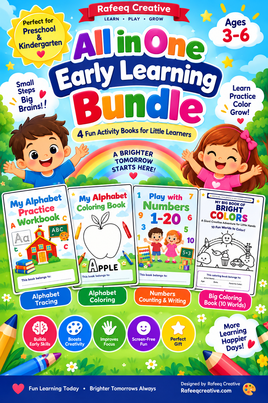 All-in-One Preschool Learning Bundle with alphabet tracing number tracing and coloring books for kids ages 3–6